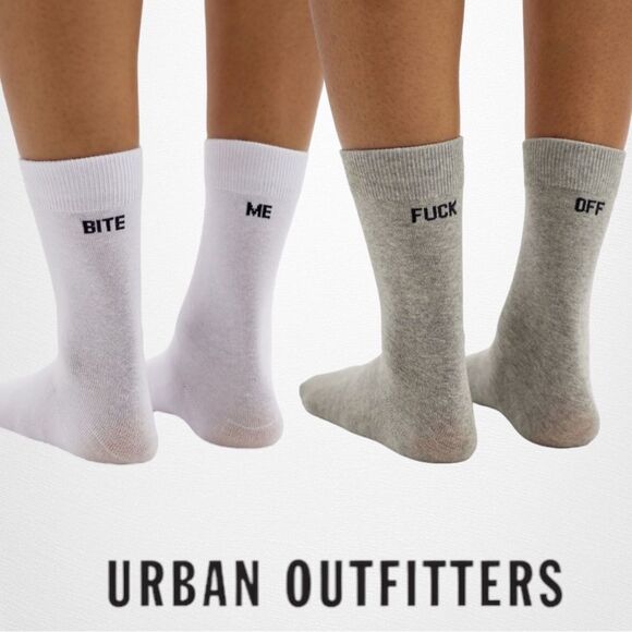 Urban Outfitters Accessories - UO URBAN OUTFITTERS White Grey Bite Me F Off Socks Includes One of Each